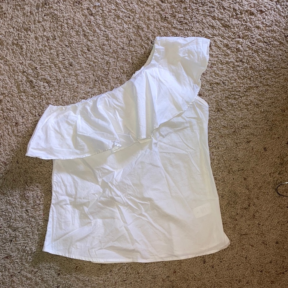 a’gaci White Lightweight Ruffled one shoulder top small